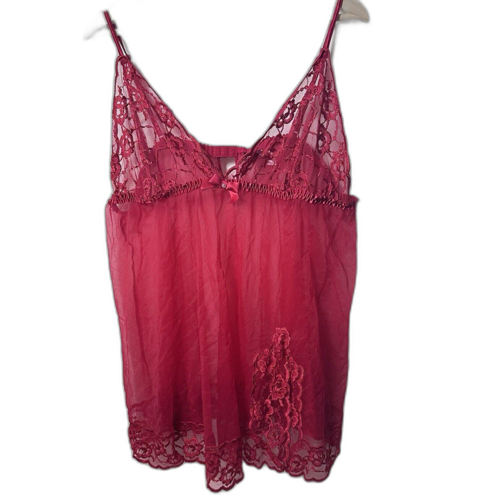 Vintage Frederick's of Hollywood Nightie Red Lacey Sheer Mesh Sexy Honeymoon 3X